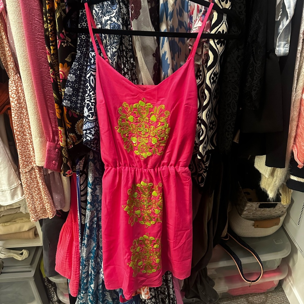 Lilly Pulitzer Pink Dress with Green Embroidery